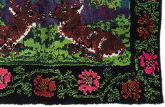 Girit Black Floral Wool Handmade Area Rug 4'7" x 6'8"