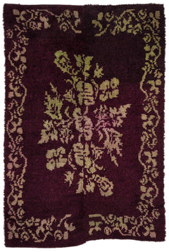 Girit Burgundy Floral Wool Handmade Area Rug 5'4" x 7'10"