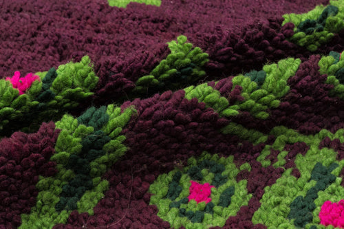 Girit Purple Floral Wool Handmade Area Rug 5'1" x 6'11"