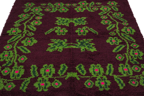 Girit Purple Floral Wool Handmade Area Rug 5'1" x 6'11"