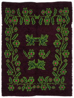 Girit Purple Floral Wool Handmade Area Rug 5'1" x 6'11"