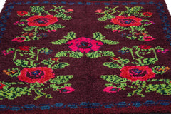 Girit Purple Floral Wool Handmade Area Rug 5'3" x 6'3"