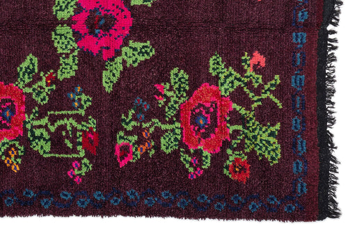 Girit Purple Floral Wool Handmade Area Rug 5'3" x 6'3"