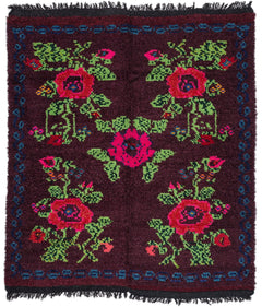 Girit Purple Floral Wool Handmade Area Rug 5'3" x 6'3"