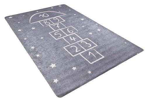 Kids Digital Print Rug – Grey Figured Pattern Carpet | Antibacterial, Non Slip Playroom Mat