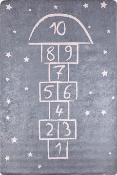 Kids Digital Print Rug – Grey Figured Pattern Carpet | Antibacterial, Non Slip Playroom Mat