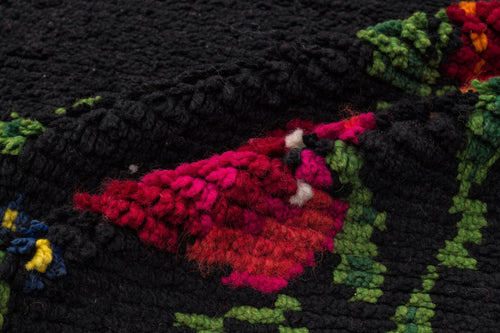 Girit Black Floral Wool Handmade Area Rug 4'8" x 6'11"