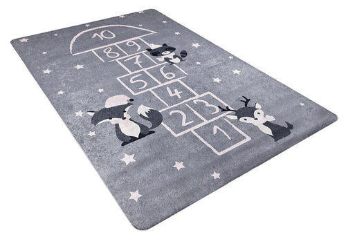 Kids Digital Print Rug – Grey Figured Pattern Carpet | Non Slip & Antibacterial