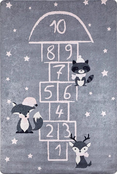 Kids Digital Print Rug – Grey Figured Pattern Carpet | Non Slip & Antibacterial