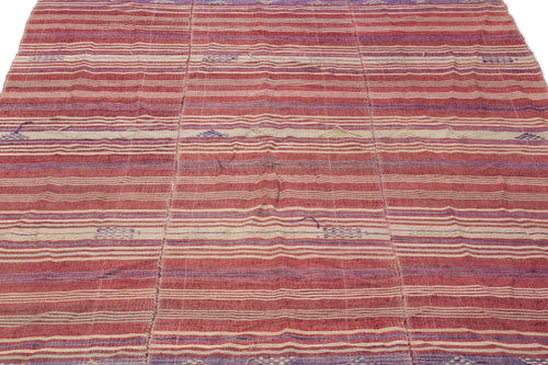 Girit Red Striped Wool Handmade Area Rug 5'4" x 8'1"