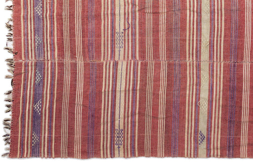 Girit Red Striped Wool Handmade Area Rug 5'4" x 8'1"