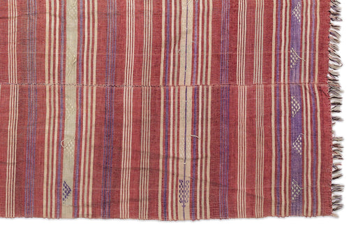 Girit Red Striped Wool Handmade Area Rug 5'4" x 8'1"