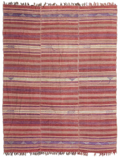Girit Red Striped Wool Handmade Area Rug 5'4" x 8'1"