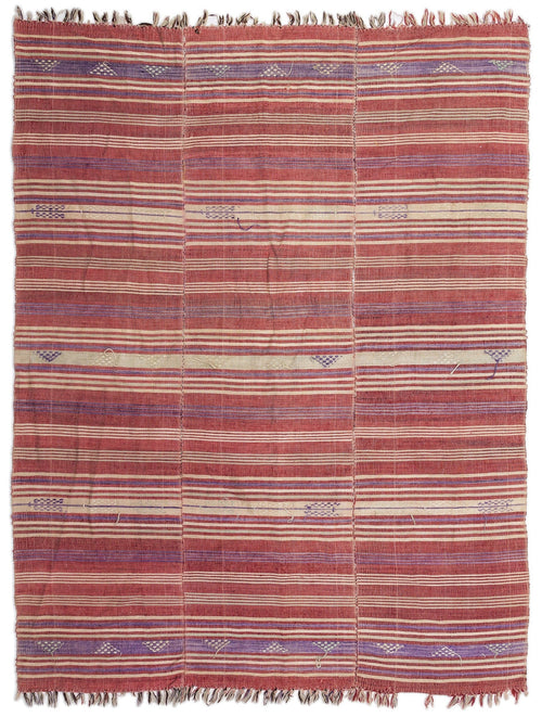 Girit Red Striped Wool Handmade Area Rug 5'4" x 8'1"