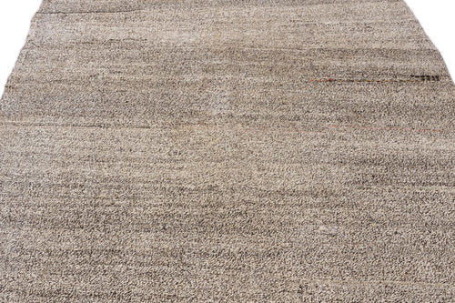 Girit Beige Striped Wool Handmade Area Rug 5'10" x 9'6"