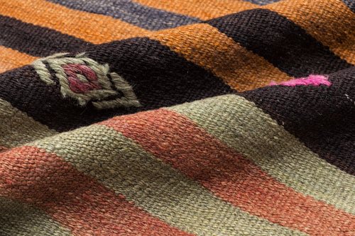 Girit Beige Striped Wool Handmade Area Rug 5'5" x 12'4"