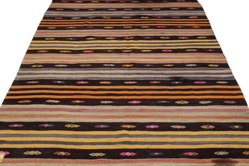 Girit Beige Striped Wool Handmade Area Rug 5'5" x 12'4"