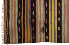 Girit Beige Striped Wool Handmade Area Rug 5'5" x 12'4"