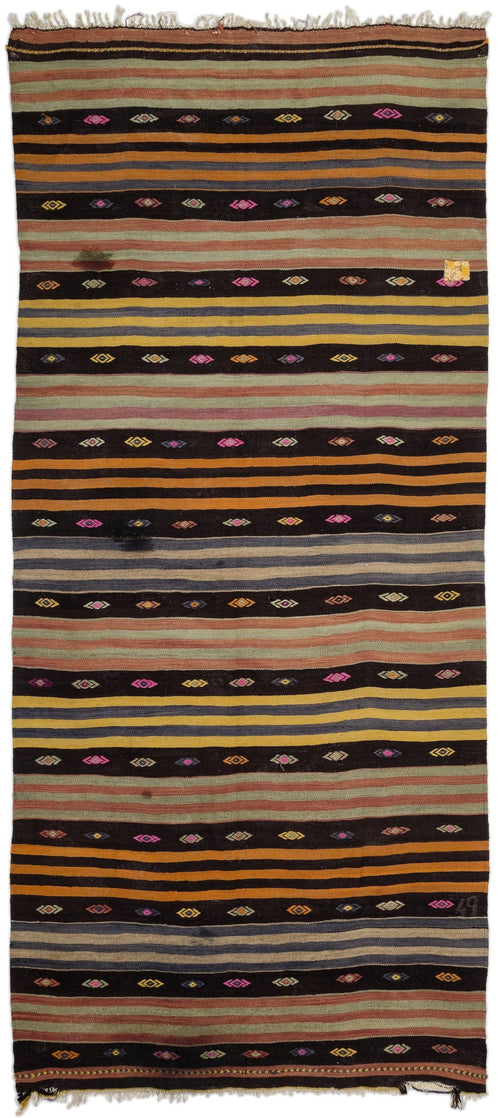 Girit Beige Striped Wool Handmade Area Rug 5'5" x 12'4"