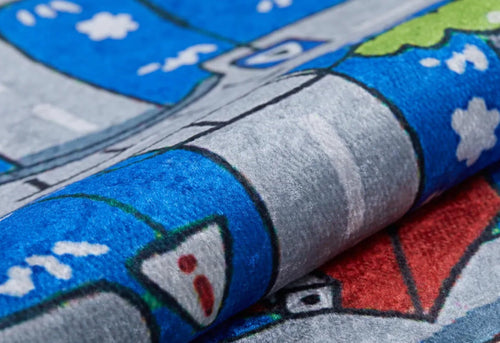 Kids Digital Print Rug – Blue Figured Non Slip Antibacterial Play Carpet