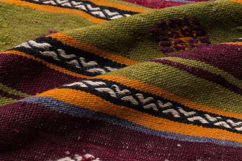 Girit Beige Striped Wool Handmade Area Rug 5'4" x 9'2"