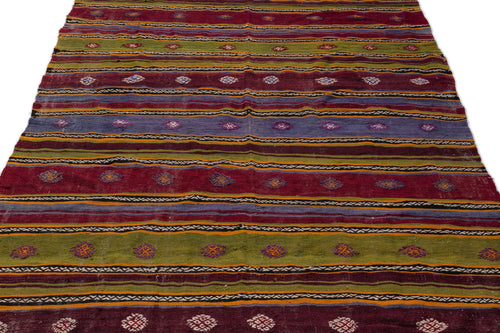 Girit Beige Striped Wool Handmade Area Rug 5'4" x 9'2"