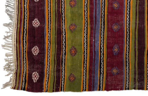 Girit Beige Striped Wool Handmade Area Rug 5'4" x 9'2"