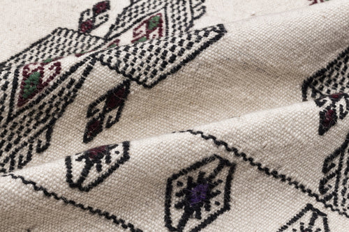 Girit Beige Figured Wool Handmade Area Rug 6'6" x 7'7"