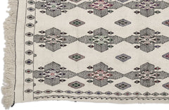 Girit Beige Figured Wool Handmade Area Rug 6'6" x 7'7"