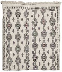 Girit Beige Figured Wool Handmade Area Rug 6'6" x 7'7"
