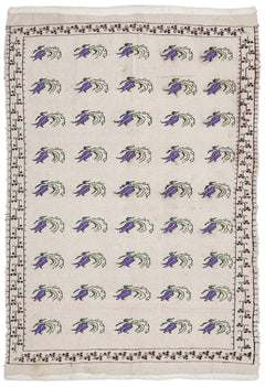 Girit Beige Figured Wool Handmade Area Rug 5'0" x 6'11"