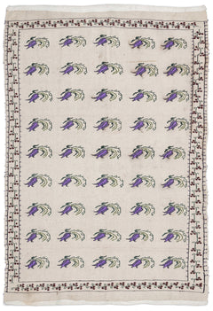 Girit Beige Figured Wool Handmade Area Rug 5'0" x 6'11"