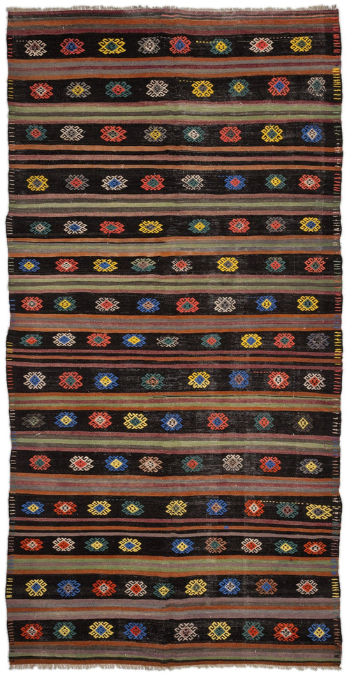 Girit Beige Striped Wool Handmade Area Rug 5'8" x 10'11"