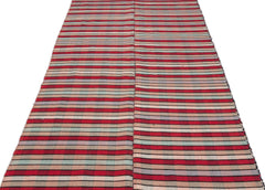 Girit Red Striped Wool Handmade Area Rug 5'3" x 8'8"