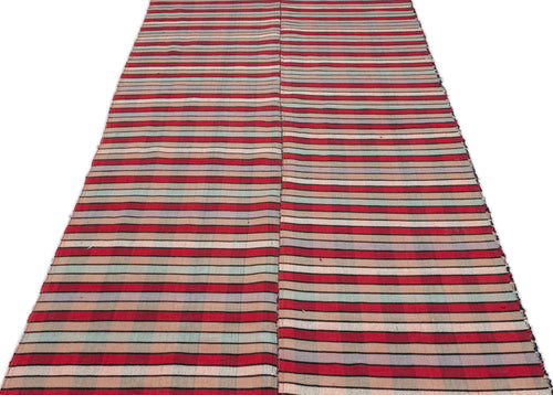 Girit Red Striped Wool Handmade Area Rug 5'3" x 8'8"