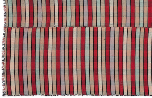 Girit Red Striped Wool Handmade Area Rug 5'3" x 8'8"