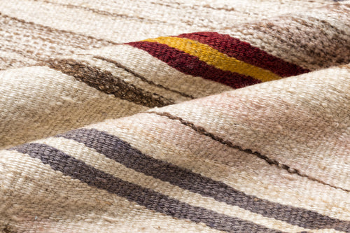 Girit Beige Striped Wool Handmade Area Rug 6'7" x 13'11"