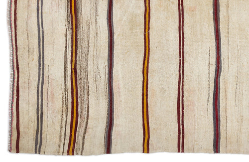 Girit Beige Striped Wool Handmade Area Rug 6'7" x 13'11"