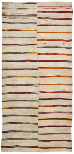 Girit Beige Striped Wool Handmade Area Rug 6'7" x 13'11"