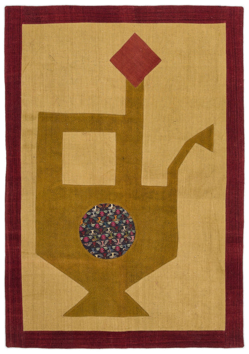 Teselya Yellow Patchwork Wool Handmade Area Rug 4'5" x 6'4"