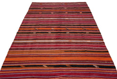 Girit Beige Striped Wool Handmade Area Rug 6'2" x 9'2"