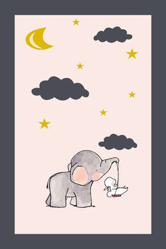 Kids Digital Print Rug – Beige Figured Pattern Carpet | Non Slip, Antibacterial