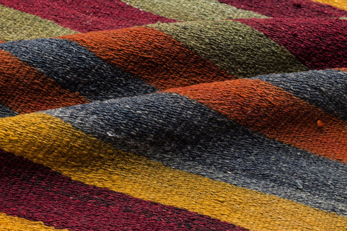 Girit Beige Striped Wool Handmade Area Rug 5'5" x 10'8"