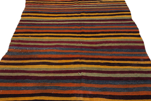 Girit Beige Striped Wool Handmade Area Rug 5'5" x 10'8"