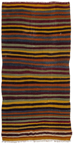 Girit Beige Striped Wool Handmade Area Rug 5'5" x 10'8"