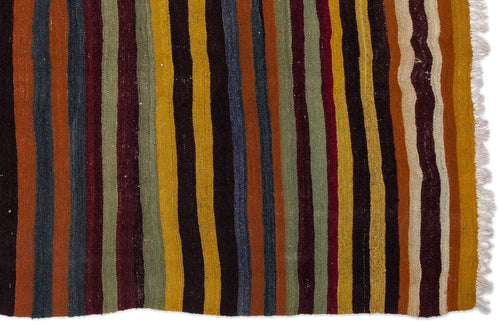 Girit Beige Striped Wool Handmade Area Rug 5'5" x 10'8"