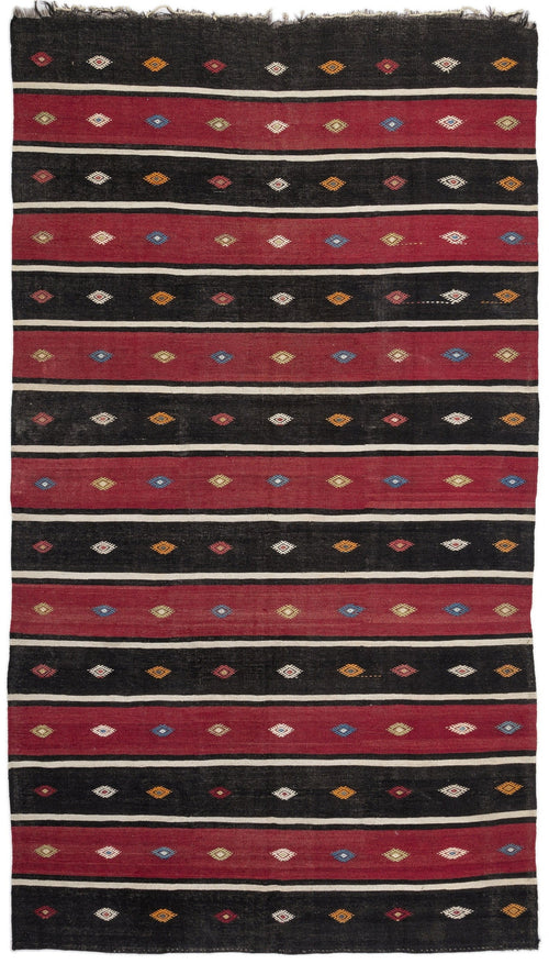 Girit Beige Striped Wool Handmade Area Rug 5'7" x 9'10"