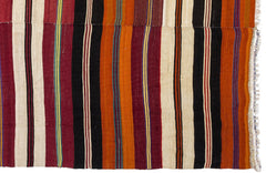 Girit Red Striped Wool Handmade Area Rug 5'4" x 8'6"