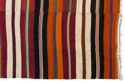 Girit Red Striped Wool Handmade Area Rug 5'4" x 8'6"