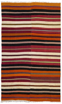 Girit Red Striped Wool Handmade Area Rug 5'4" x 8'6"